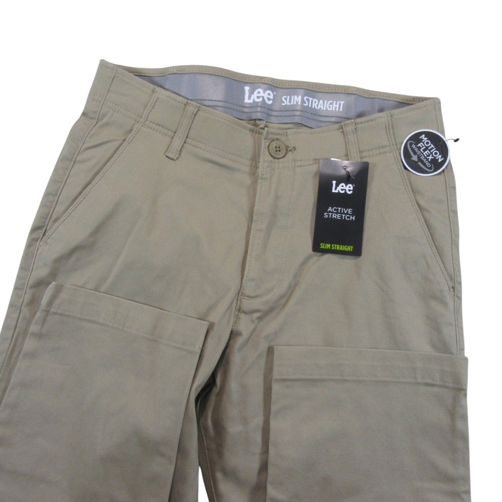 NEW Lee Mens Slim Straight Pants 30x30‎ Khaki Active Stretch Motion Flex